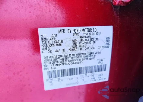 2012 Ford Explorer Limited from USA, damaged, VIN 1FMHK7F89CGA46663